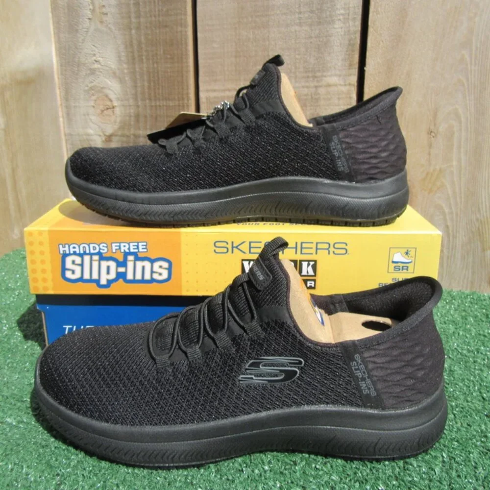 Brand New Skechers Enslee Black Slip Ins Slip Resistant Sneakers Shoes Size 7.5 - Picture 2 of 7